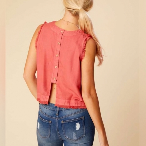 ALTAR'D STATE Briar Button Back Tank Women's Large Frayed Edge Top Shirt - Picture 2 of 8